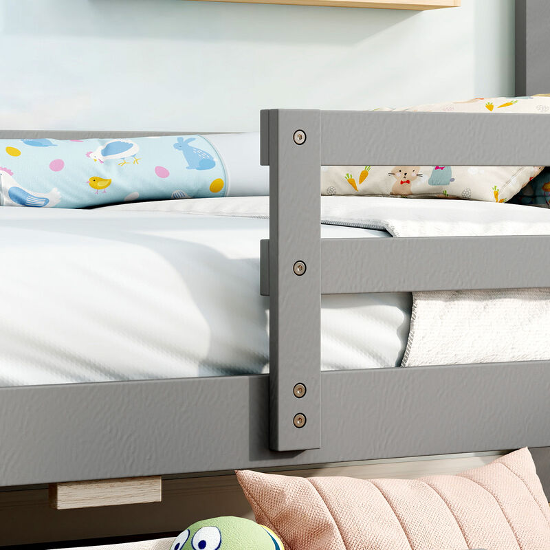 Kids Bed with 2 Drawers Solid Wood Bed with Blackboard