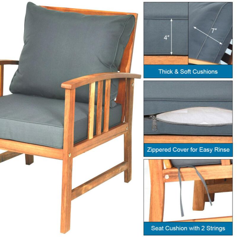 Hivvago 4 Pieces Wooden Patio Sofa Chair Set with Cushion