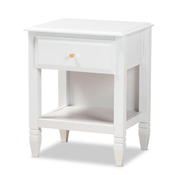 Baxton Studio Naomi Classic And Transitional White Finished Wood 1 Drawer Bedroom Nightstand