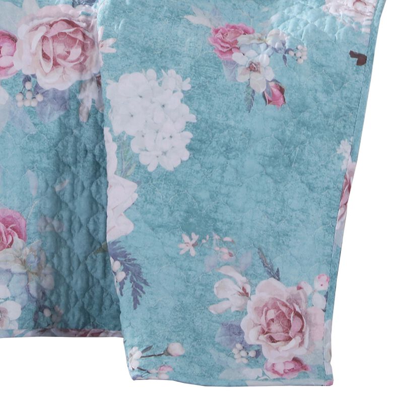 50 x 60 Inch Microfiber Throw Blanket, Floral Print, Blue, Pink, White - Benzara