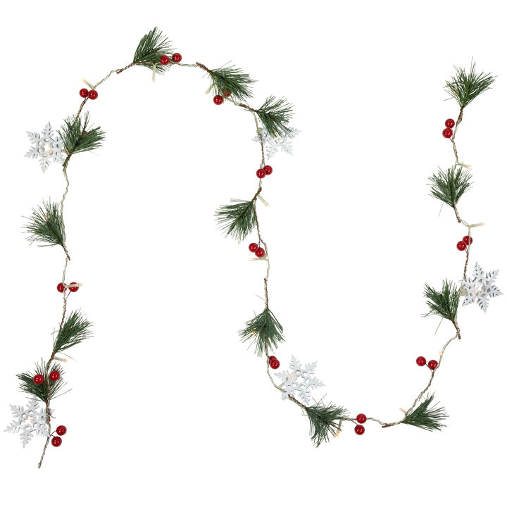 20-Count LED Pine  Berry and Snowflake Christmas Garland Light Set  6ft  Clear Wire