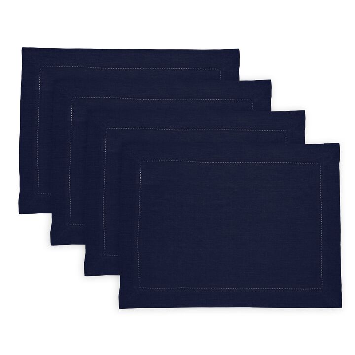 Solino Home 100% Pure Linen Placemats Set of 4, 14 x 19 Inch| Sonoma Hemstitch