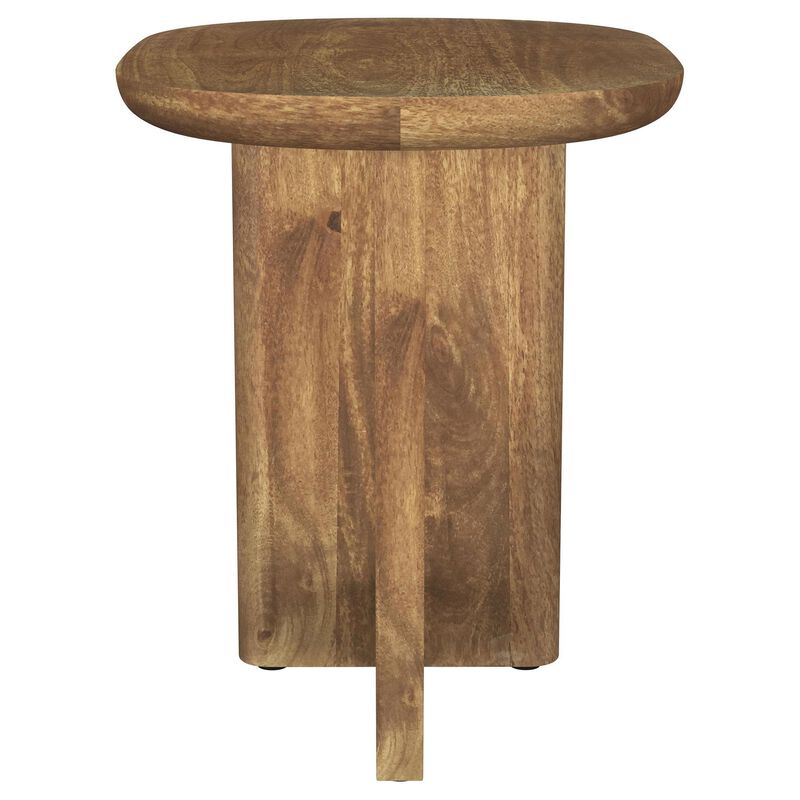Leti Side End Table, 22 Inch Brown Mango Wood Top, L Shaped Base - Benzara