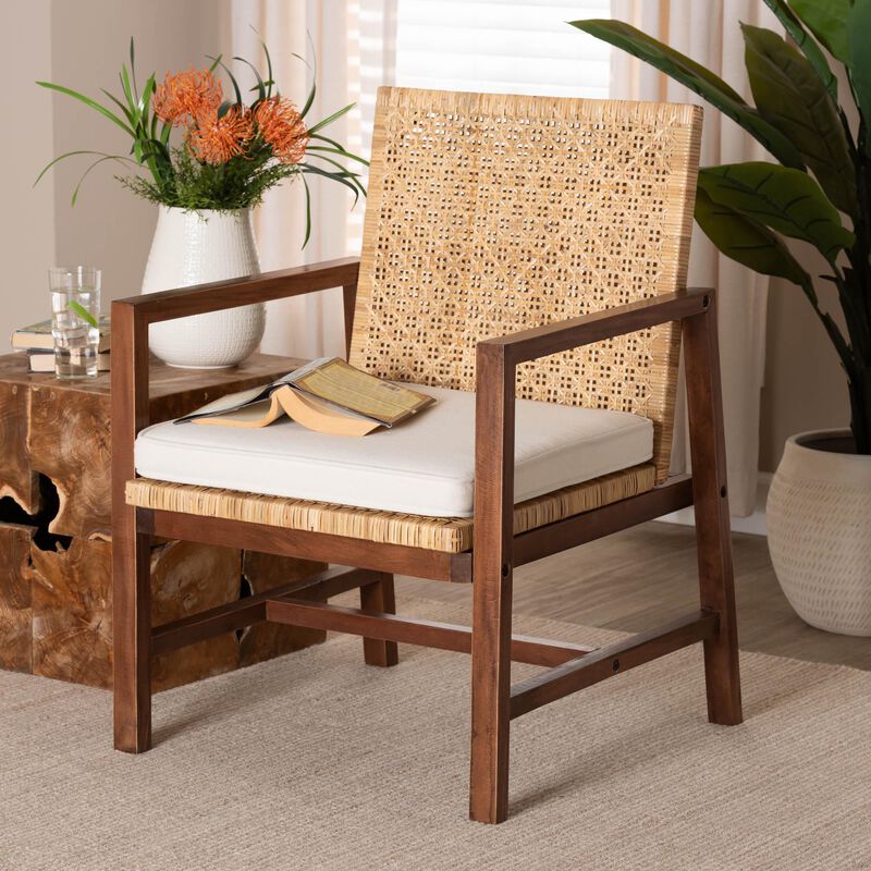 Bali & Pari Lovina Bohemian Light Honey Rattan And Acacia Wood Arm Chair
