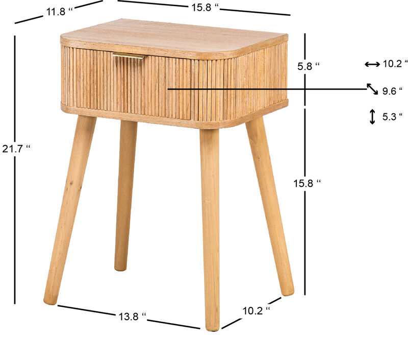 Bedside Table Night Stand Natural Wood