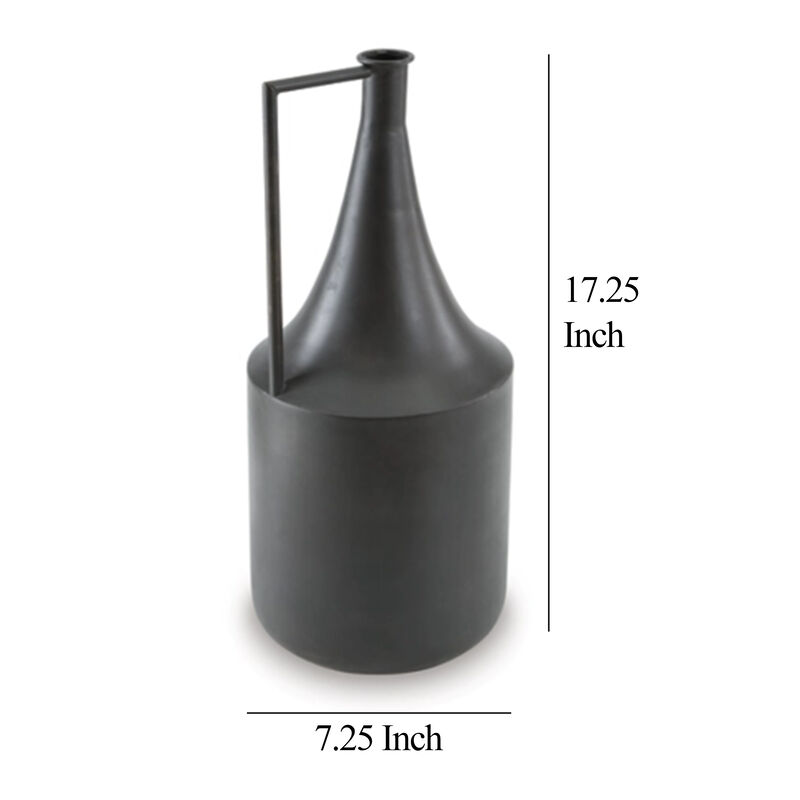Decorative Vase, Metal Angular Handle and Curved Neck, 17 Inch Black - Benzara