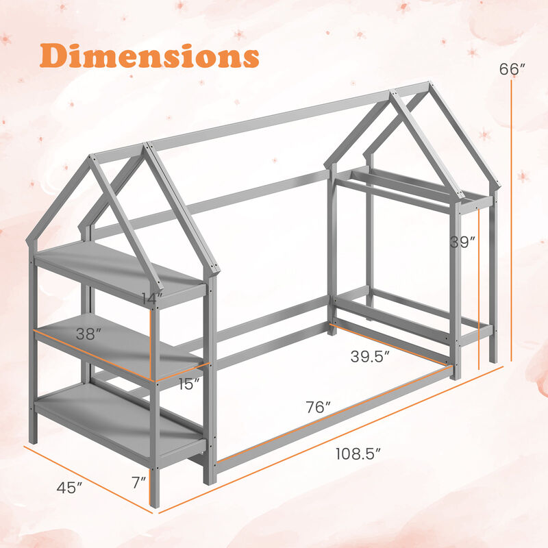 Montessori Floor House Bed with Detachable Storage Shelves