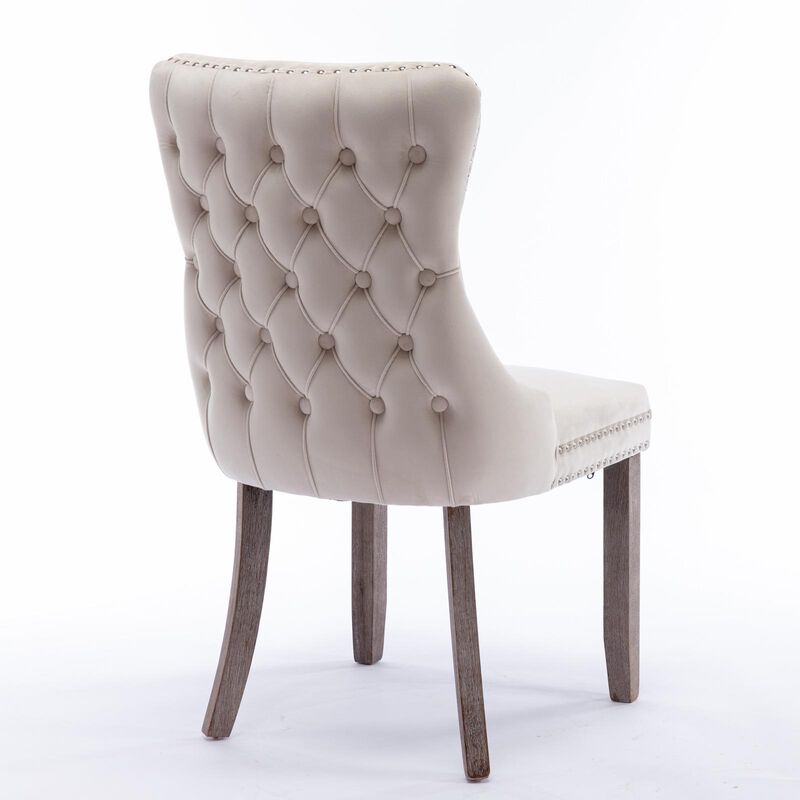 Set of 2 Wing-Back Dining Chairs, Backstitching, Nailhead Trim, Solid Wood Legs