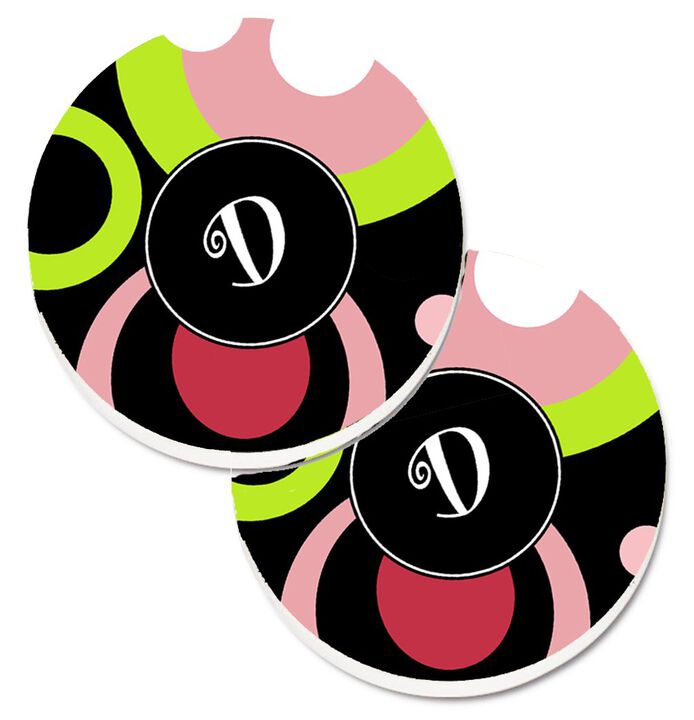Caroline's Treasures Letter D Monogram - Retro In black Set of 2 Cup Holder Car Coasters AM1002-DCARC, 2.56, Multicolor