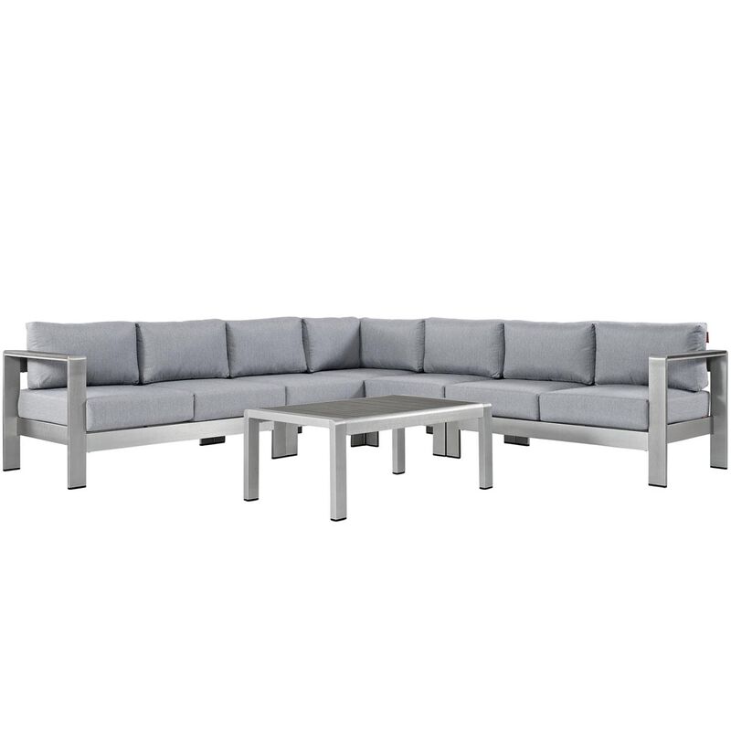 Shore 6 Piece Outdoor Patio Aluminum Sectional Sofa Set - Silver Gray