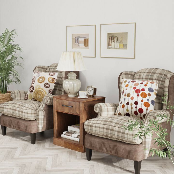 Compact Nightstand with Drawer and Open Compartment-Brown