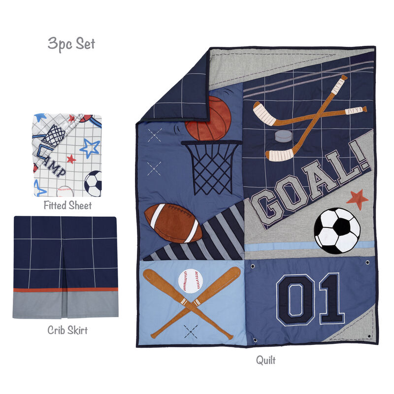 Lambs & Ivy Baby Sports 3-Piece Football/Basketball Baby Crib Bedding Set
