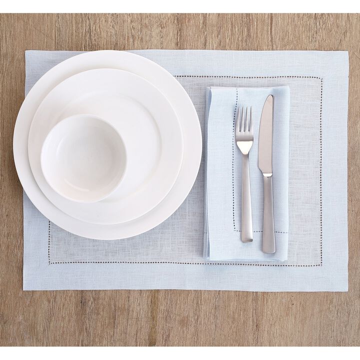 Solino Home 100% Pure Linen Placemats Set of 4 - 14 x 19 Inch | Classic Hemstitch