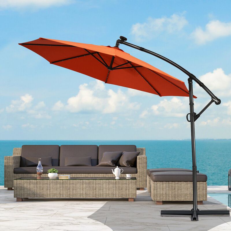 10 ft 360° Rotation Solar Powered LED Patio Offset Umbrella without Weight Base