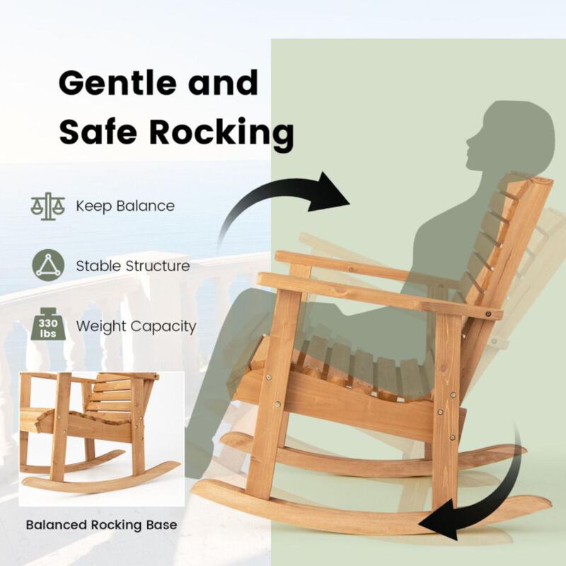 Hivvago Outdoor Solid Fir Wood Rocking Chair with High Backrest