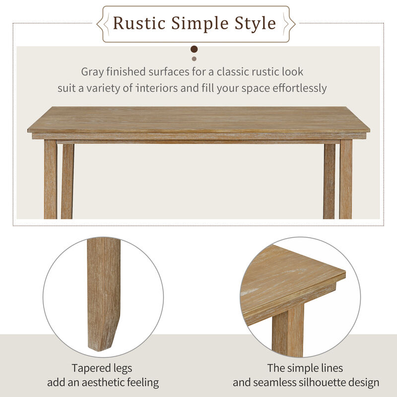 Dining Room Table and Chairs with Bench, Rustic Wood Dining Set, Set of 6 (Natural Wood Wash)