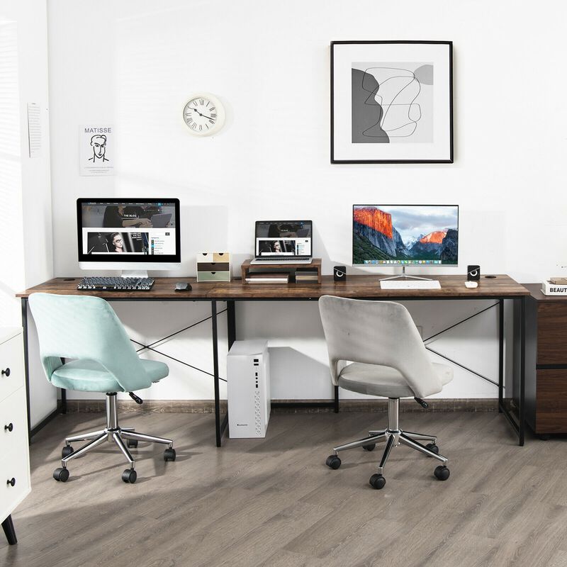 95 Inch 2-Person L-Shaped Long Reversible Computer Desk with Monitor Stand