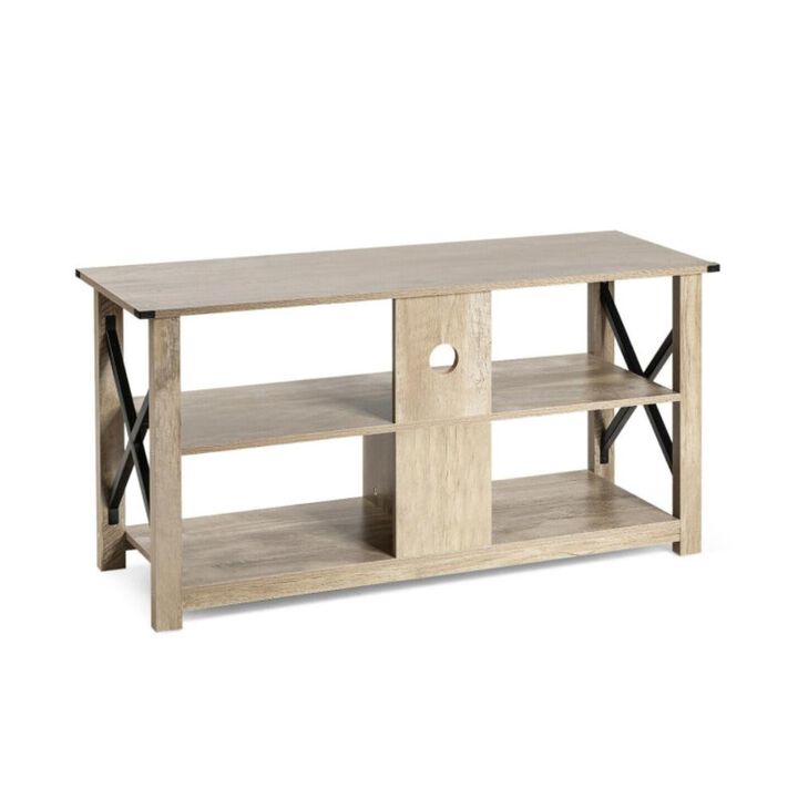 Hivvago 3 Tier Wood TV Stand for 55-Inch with Open Shelves and X-Shaped Frame