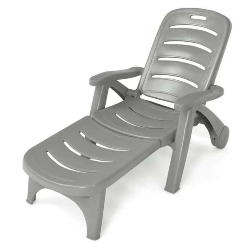 Hivvago 5 Position Adjustable Folding Lounger Chaise Chair on Wheels