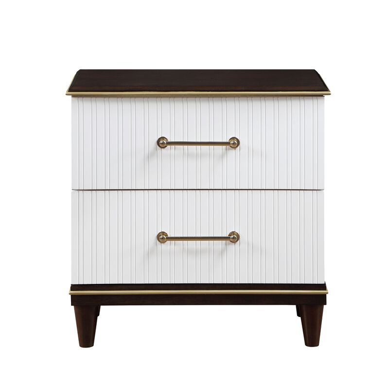 Streamdale White & Cherry Nightstand with Gold Trim