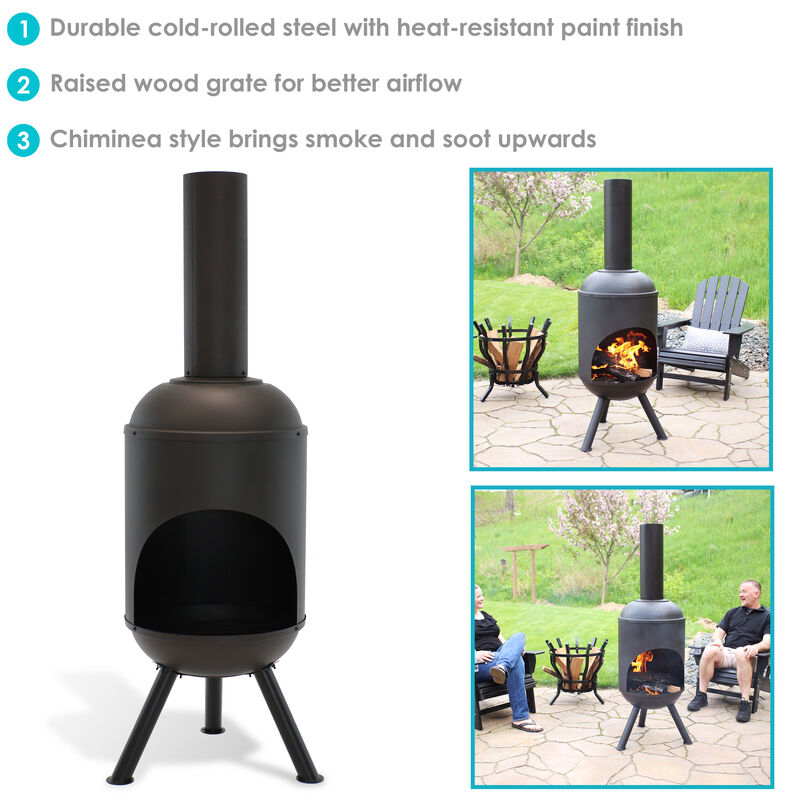 Sunnydaze 5 ft Steel Wood Burning Outdoor Chiminea Fire Pit with Wood Grate