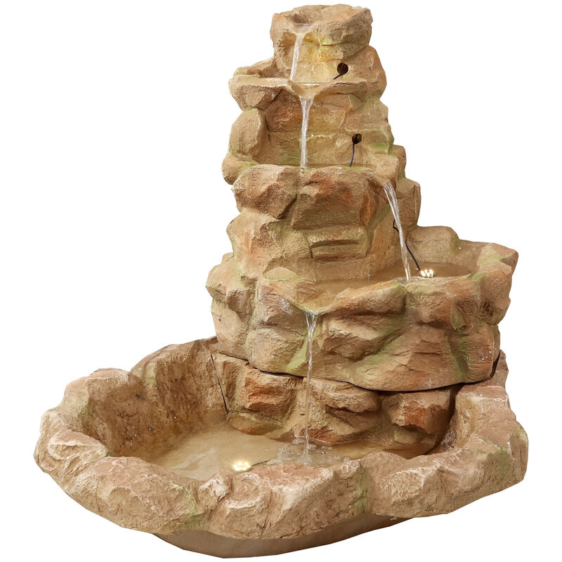 Sunnydaze Lighted Stone Springs Waterfall Fountain with LED Lights - 42 in