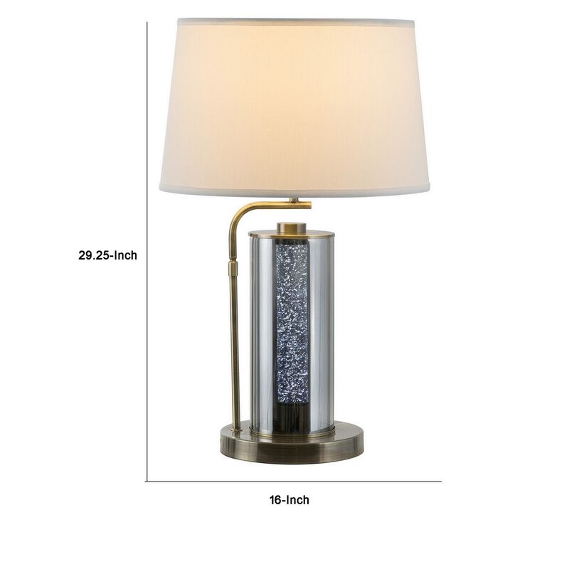 29 Inch Table Lamp with LED Night Light Stand, Glass, Antique Brass-Benzara