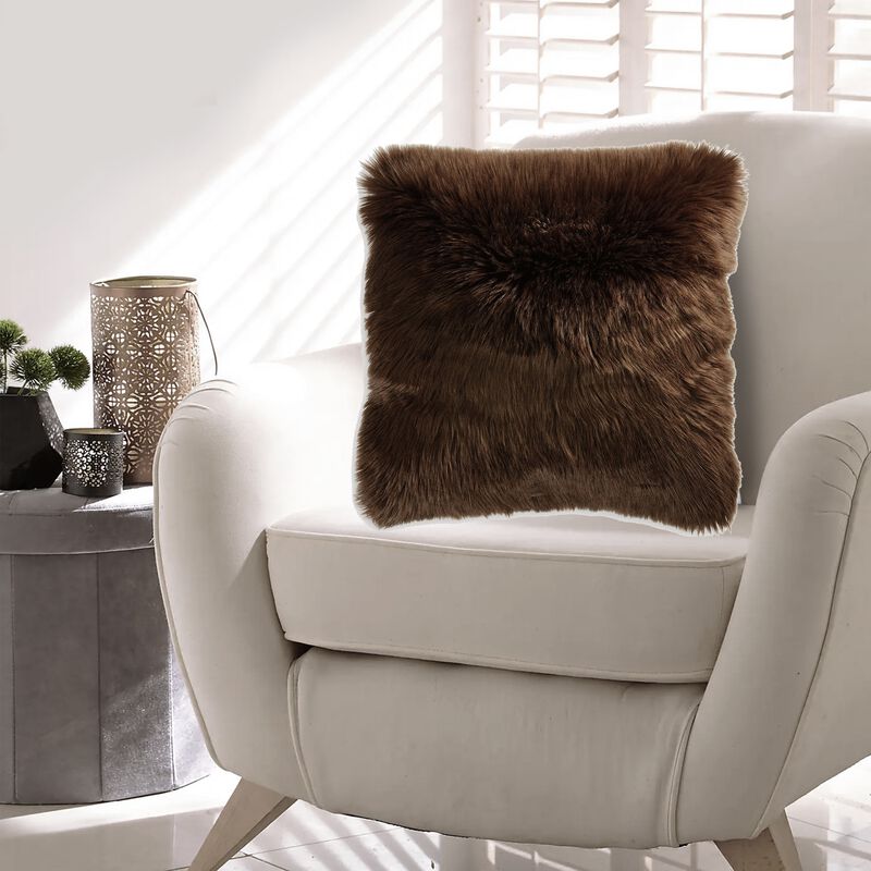 Throw Pillow Set of 4, 20 Inch, Faux Fur Polyester, Plush Textured Brown -