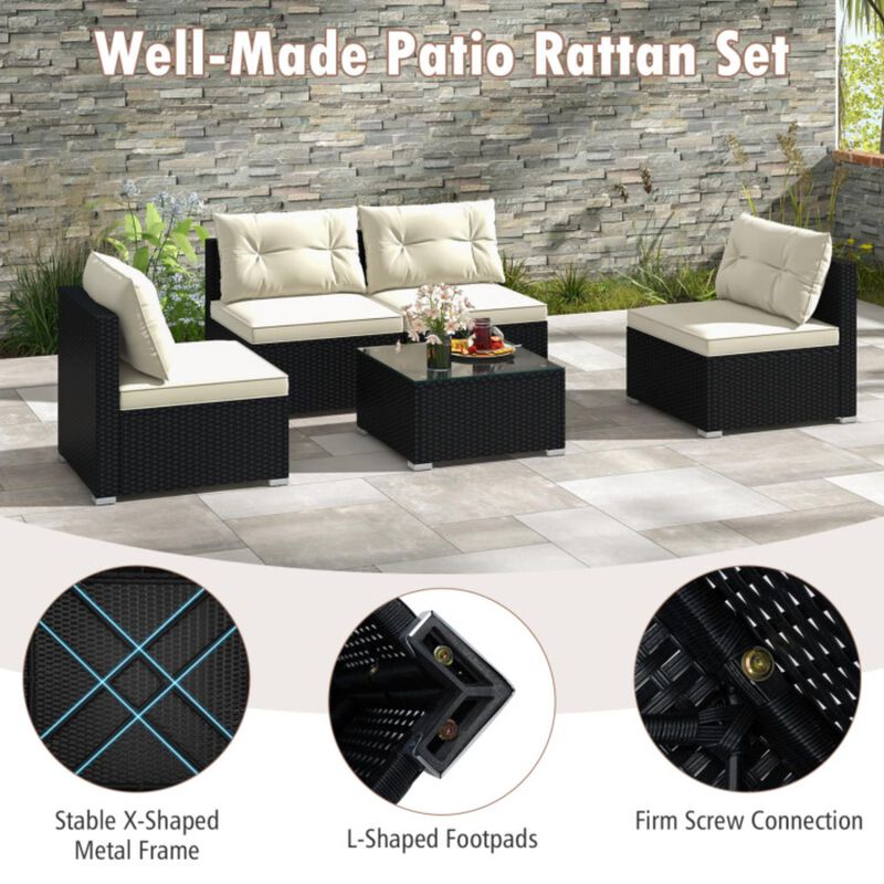 Hivvago 5 Pieces Outdoor Patio Furniture Set with Cushions and Coffee Table