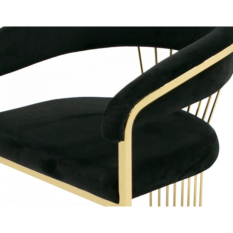 Moha 24 Inch Dining Chair, Round Cantilever Base, Black Velvet, Gold Finish - Benzara