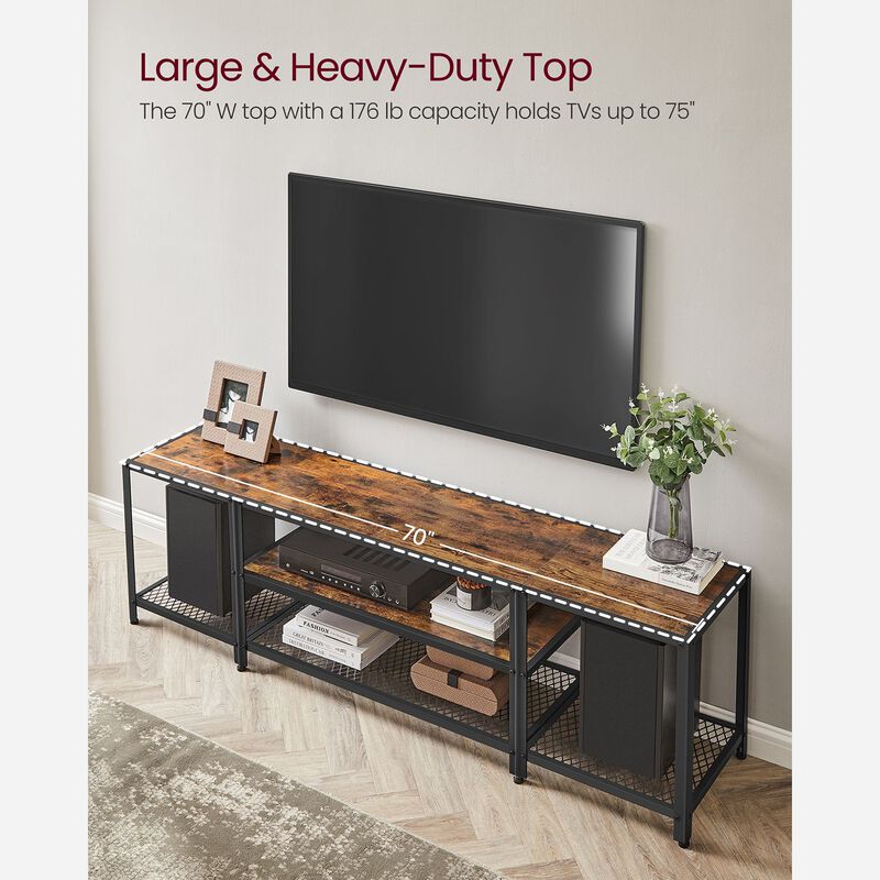 3-Tier TV Stand with Open Storage Shelves