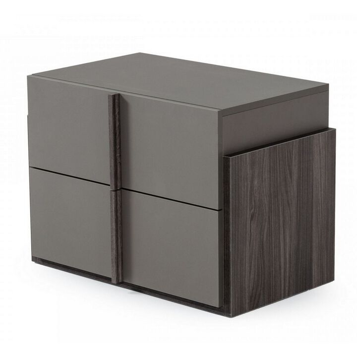 Wooden Frame Nightstand with 2 Self Closing Drawers, Gray-Benzara