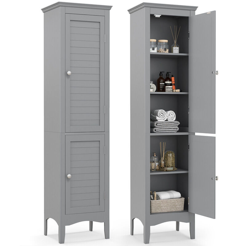 Tall Bathroom Floor Cabinet with Shutter Doors and Adjustable Shelf