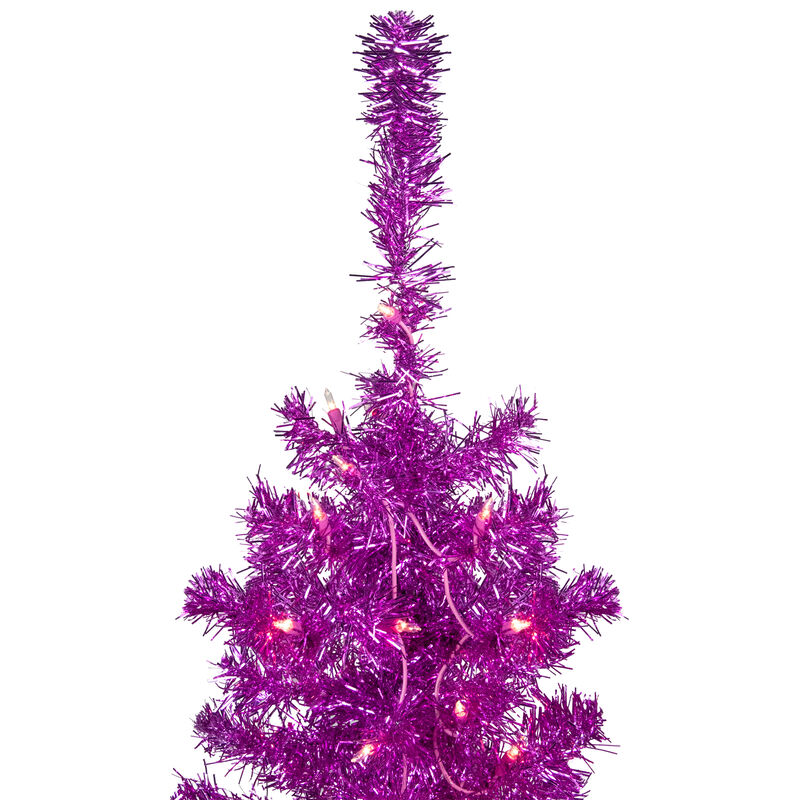 6' Pre-Lit Pink Artificial Tinsel Christmas Tree  Clear Lights