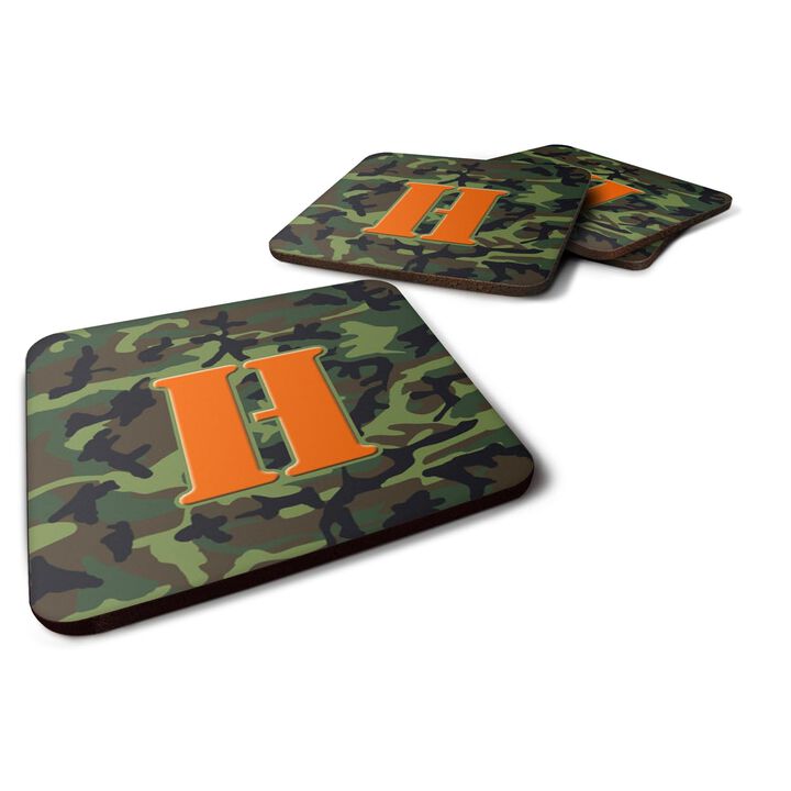 Caroline's Treasures CJ1030-HFC Monogram-Camo Green Foam Coasters (Set of 4), Initial Letter H, 3.5 H x 3.5 W, Multicolor