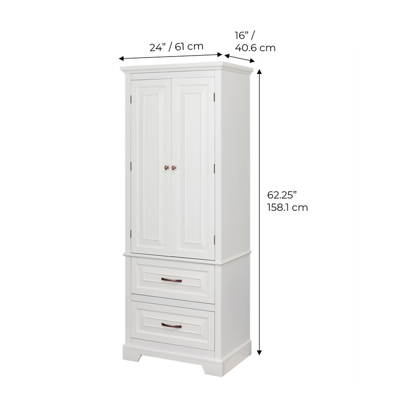 Teamson Home St James Linen Tower with 2 Doors and 2 drawers with White Finish