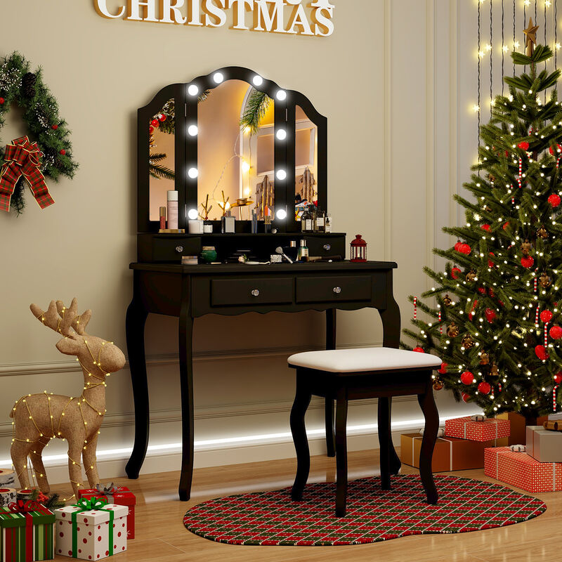 Makeup Vanity Table Set with Lighted Mirror and Drawers