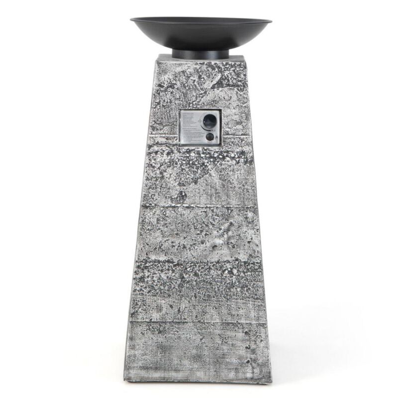 Hivvago 48 Inch Propane Fire Bowl Column with Lava Rocks and PVC Cover-Gray