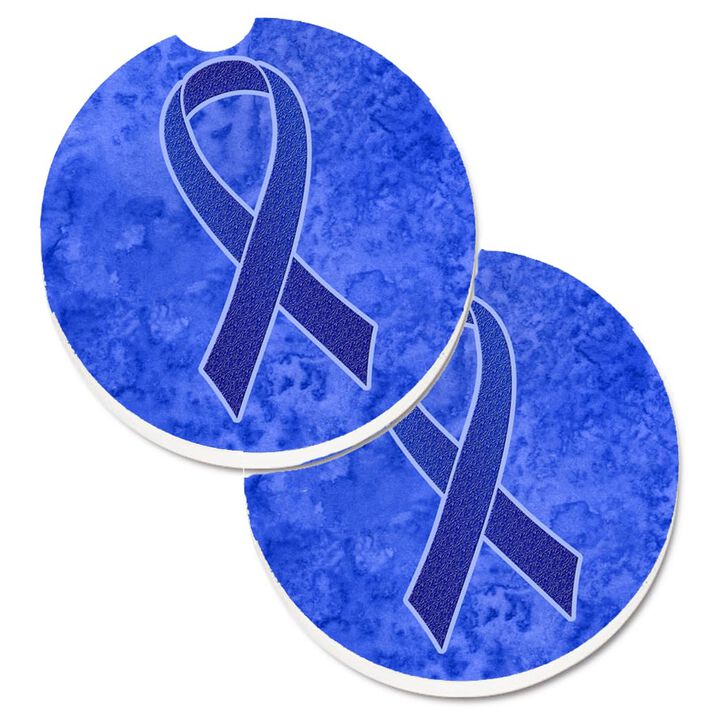 Caroline's Treasures Dark Blue Ribbon For Colon Cancer Awareness Set of 2 Cup Holder Car Coasters AN1202CARC, 2.56, Multicolor