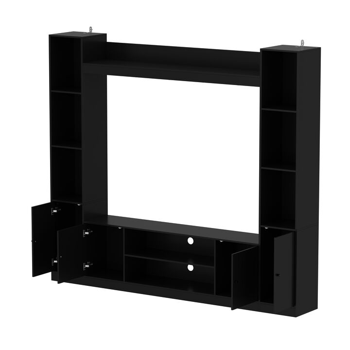 Black Wood Entertainment Centers TV Stand Fits TV's up to 57 in. with Open Shelves, Door Cabinets