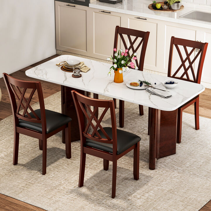 Set of 2 Dining Chair with Backrest and Padded Seat