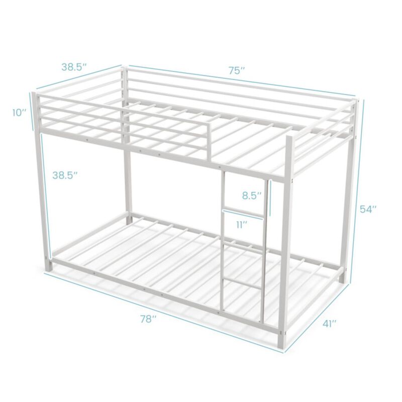 Hivvago Low Profile Twin Over Twin Metal Bunk Bed with Full-length Guardrails