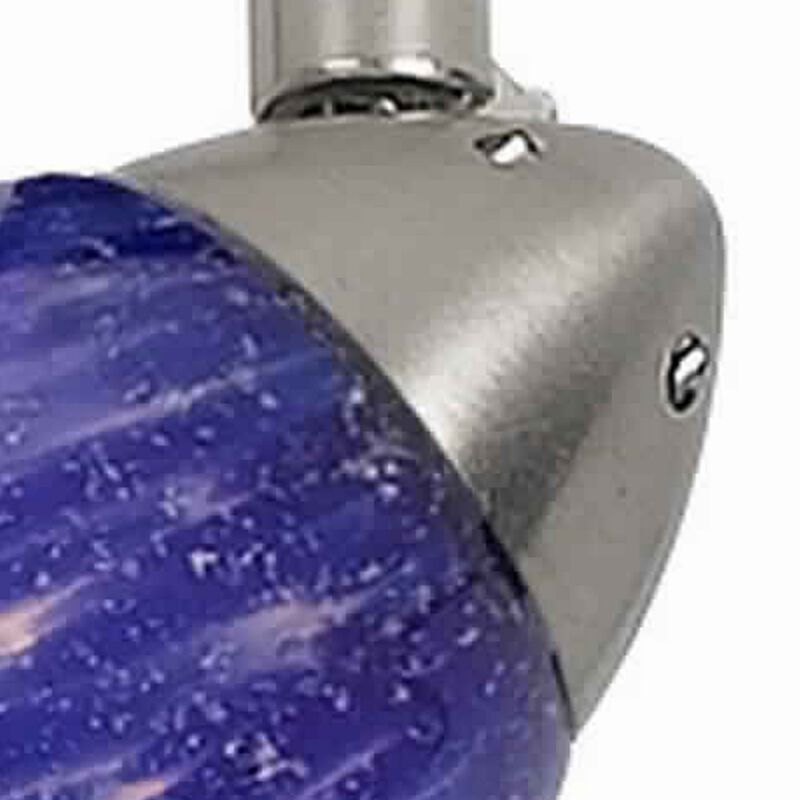 50 Watt Track Fixture with Handblown Glass Shade, Silver and Blue - Benzara