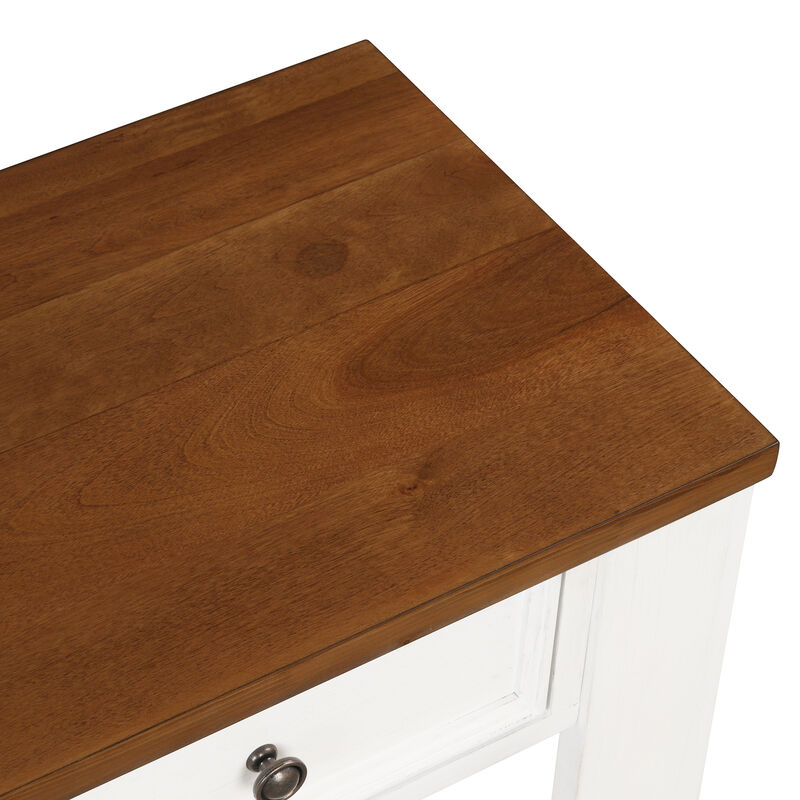 Gewnee Solid Pine Wood Console Table Entryway table with Drawers and Shelves, White