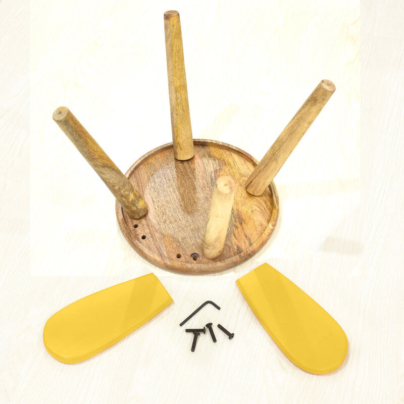 Handmade 100% Mango Wood Kids Yellow Color Round Shaped Rabbit Theme Indoor Table & Chair