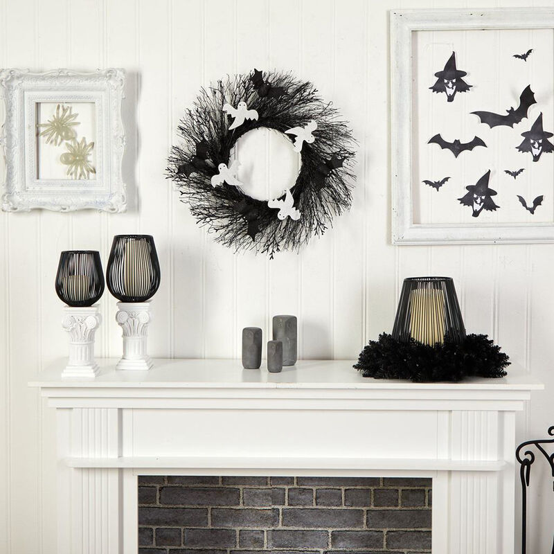 Nearly Natural 22-in Halloween Ghost and Bats Twig Wreath