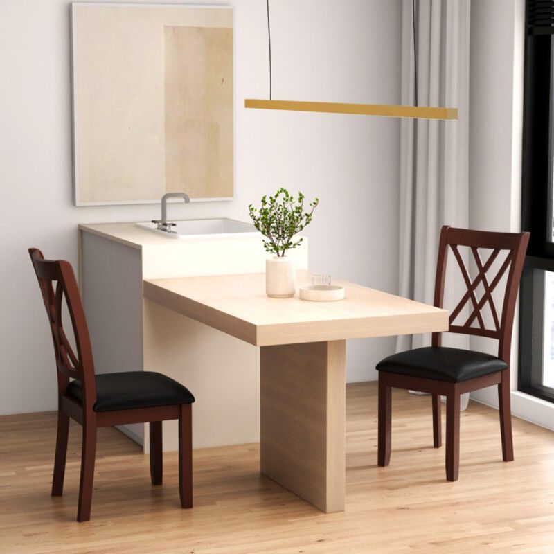 Hivvago Set of 2 Dining Chair with Backrest and Padded Seat-Brown