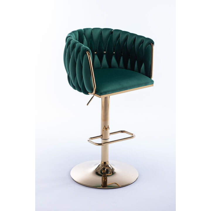 Set Of 2 Bar Stools, With Chrome Footrest And Base Swivel Height Adjustable Mechanical Lifting