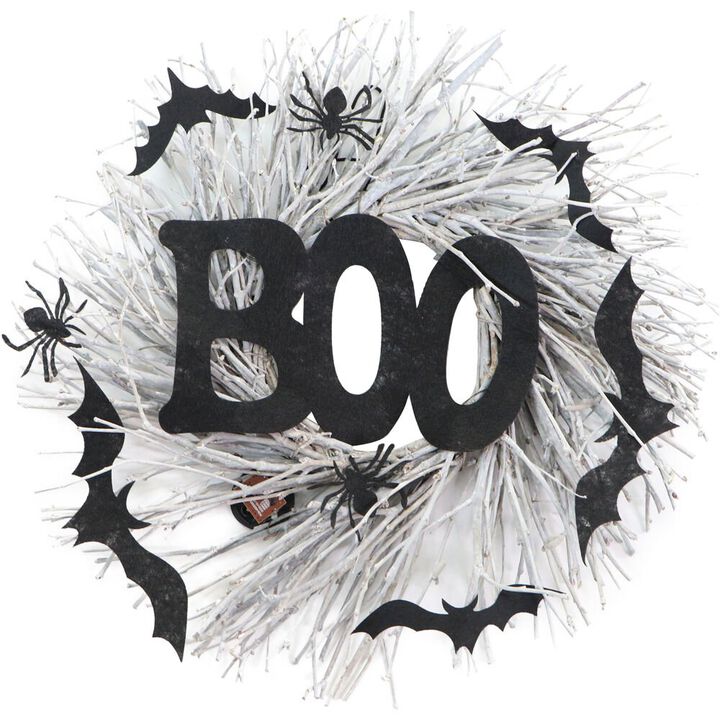 Haunted Hill Farm 15 Prelit Branch Wreath with BOO, Battery Operated