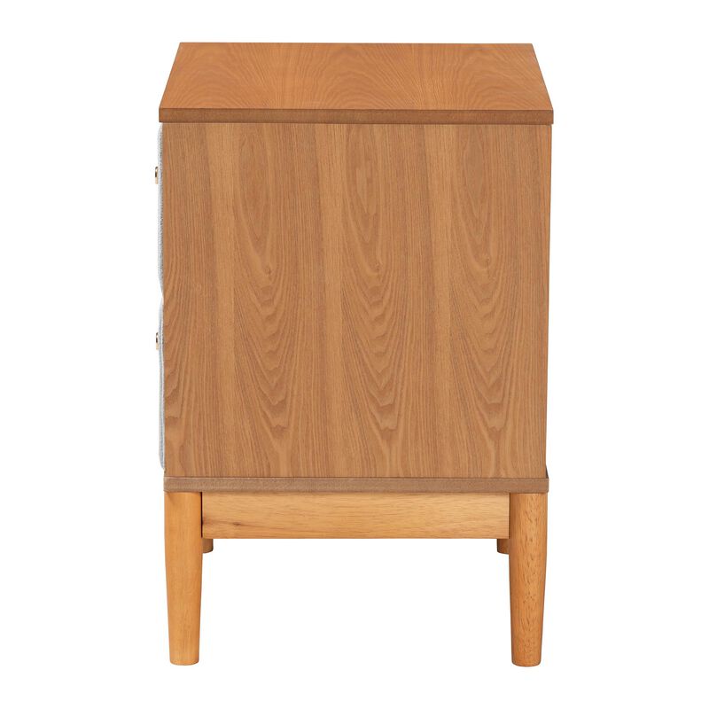 Baxton Studio Taylin Mid Century Grey Corduroy and Oak Brown Wood 2 Drawer Nightstand